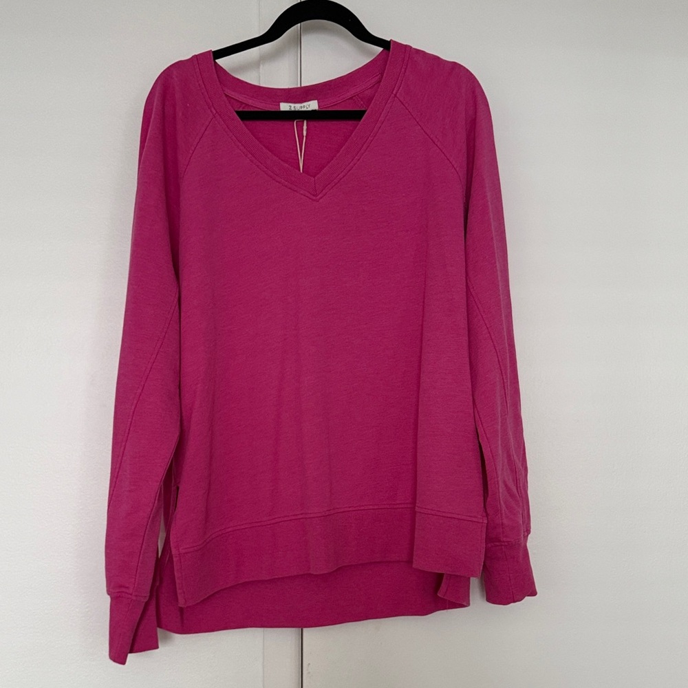 Z Supply Women's Fuchsia V-Neck Sweatshirt